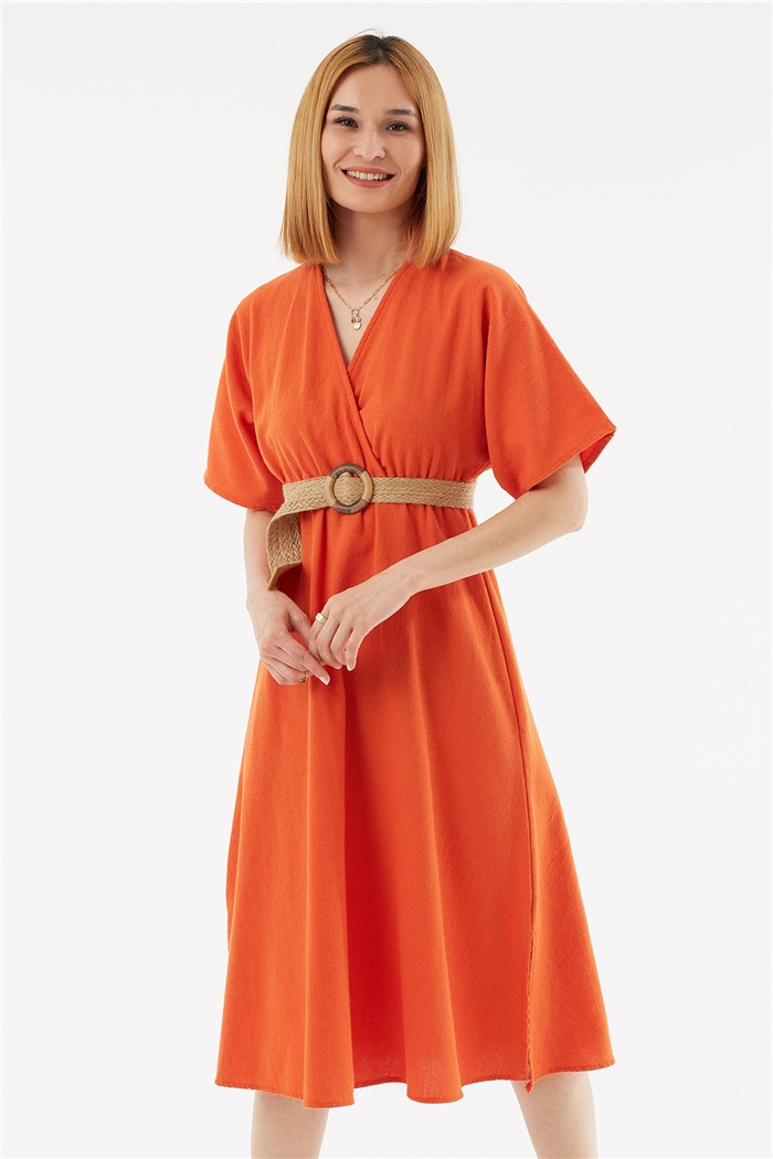Avrile KURUVAZE İNCE GABARDİN ELBİSE  ORANJ  A22-10572