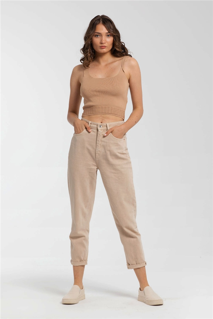 Avrile Lastiği Desenli Triko Bluz  CAMEL  A91741-S