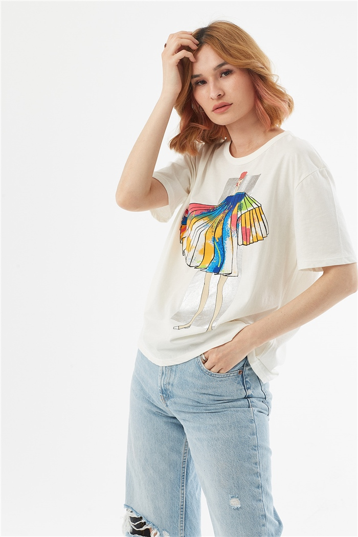 Avrile ÖN BASKILI T-SHIRT  EKRU  A22-10570