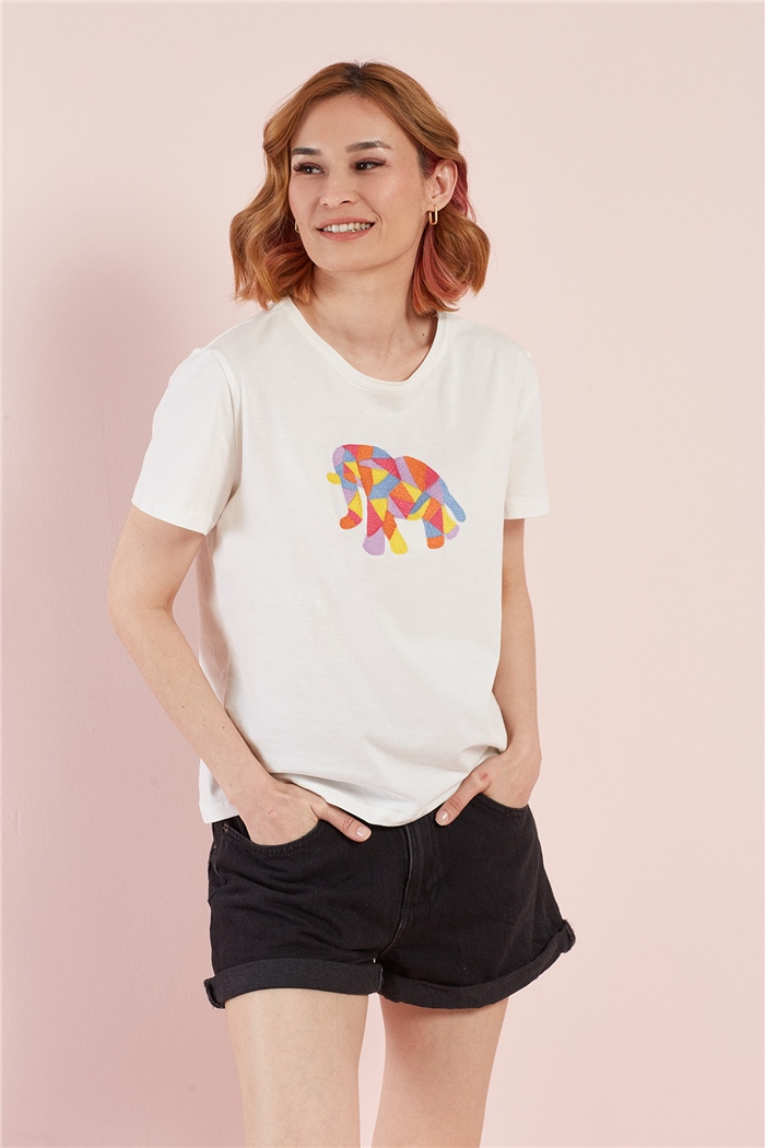 Avrile ÖN NAKIŞLI T-SHIRT  EKRU  A22-10560
