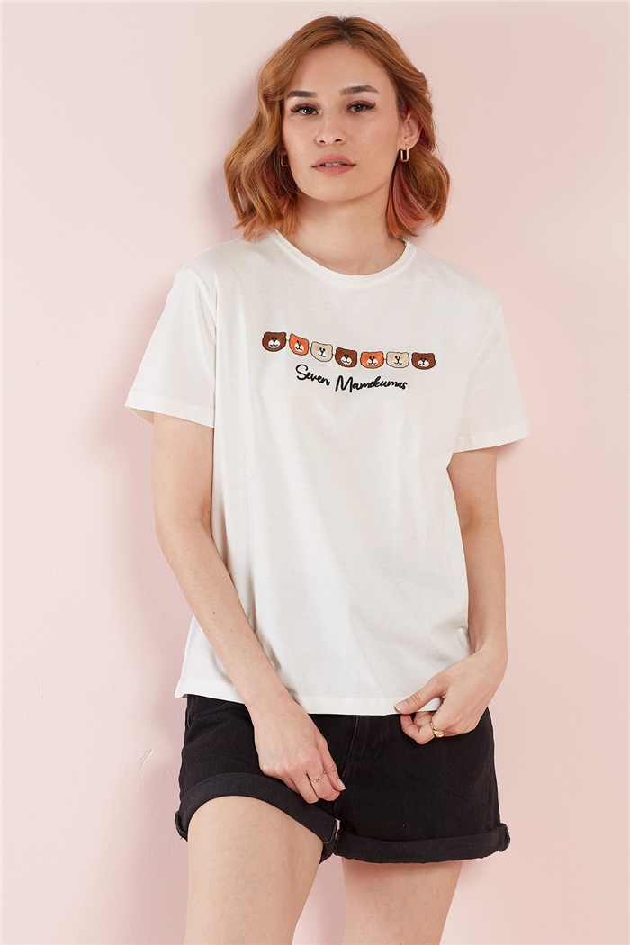 Avrile ÖN NAKIŞLI T-SHIRT  EKRU  A22-10557