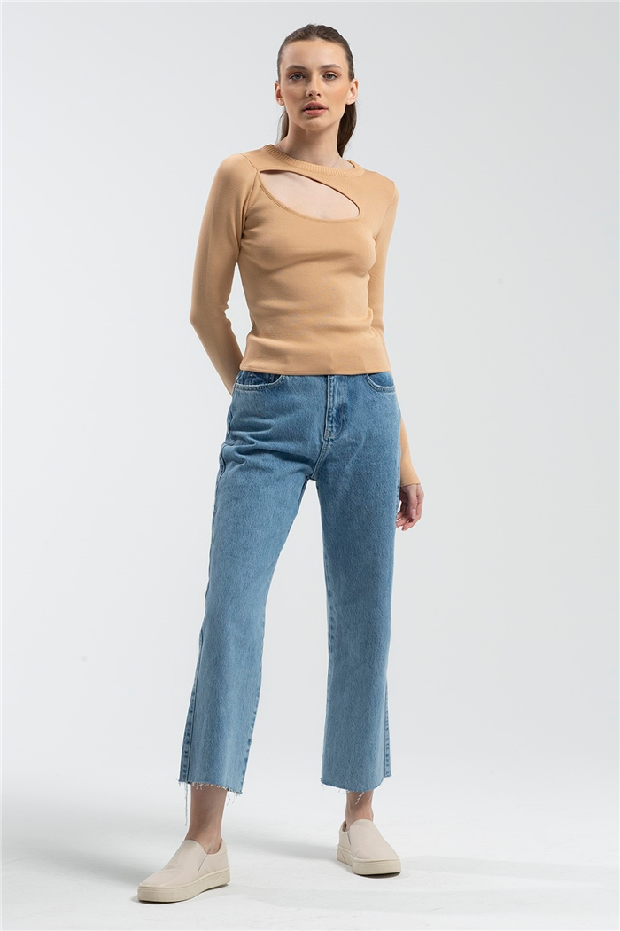 Avrile Önü Dekolteli Triko Kazak  CAMEL  A91650-S