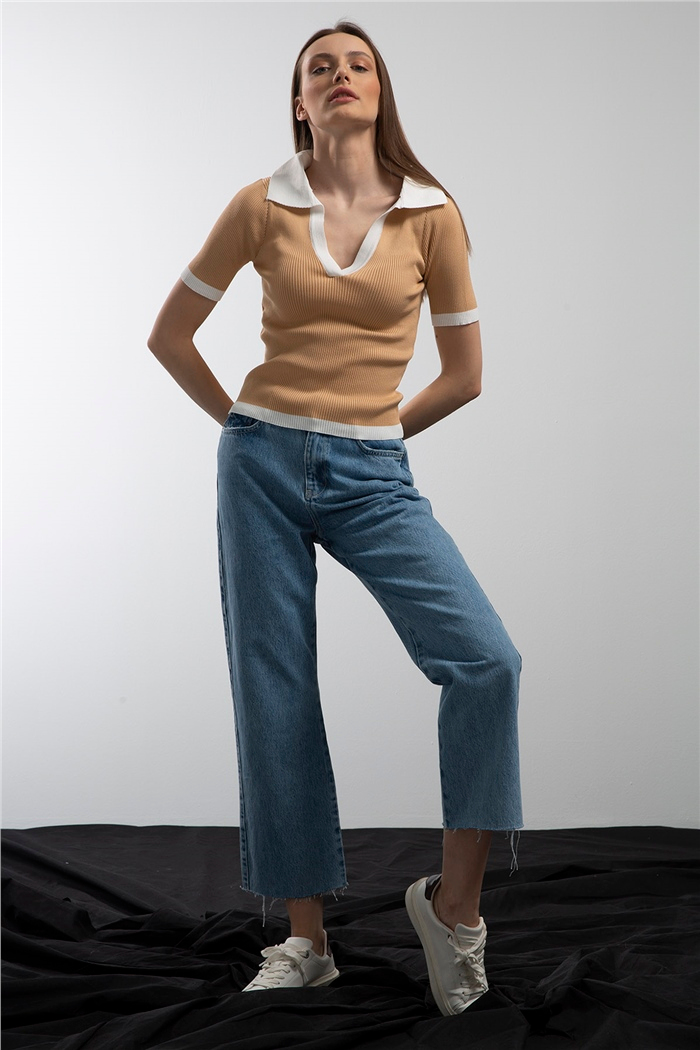 Avrile Polo Yaka Fitilli Triko Kazak  CAMEL  A91647-S