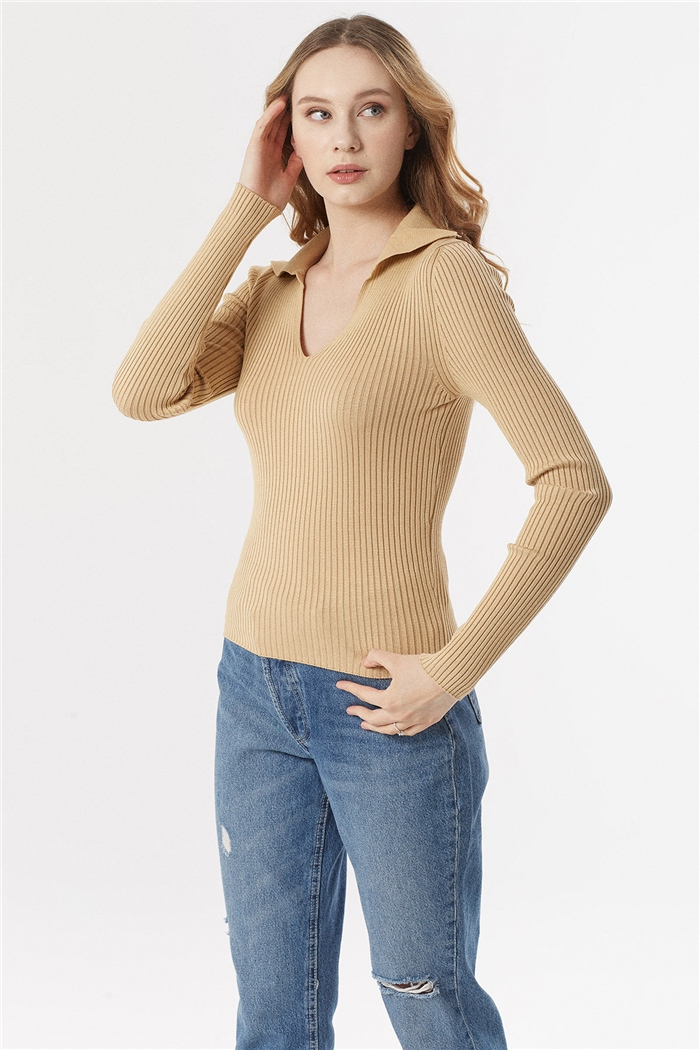 Avrile Polo Yaka Triko Kazak  CAMEL  A92012-S