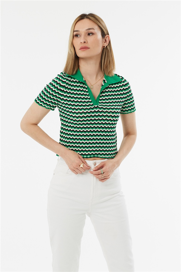Avrile Polo Yaka Zigzag Desenli Kazak  BENETTON-SİYAH  A92102-S