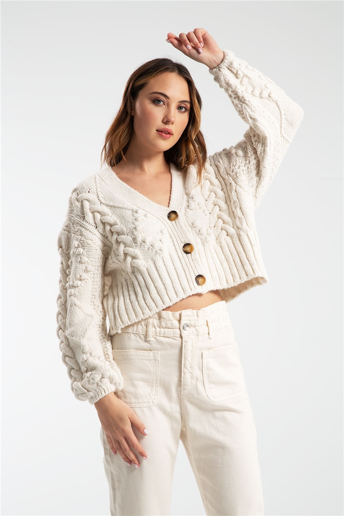 Avrile Saçörgü Triko Hırka  EKRU  A91415-S