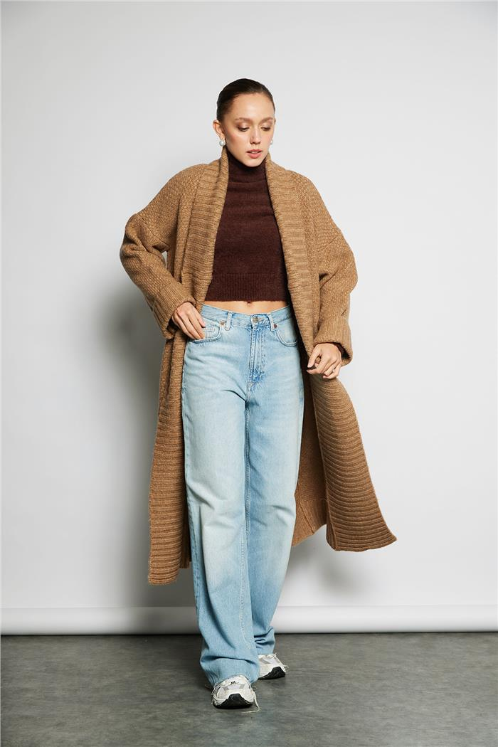 Avrile  Uzun Triko Hırka CAMEL A92583-S