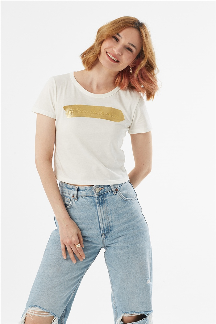 Avrile VARAK BASKILI T-SHIRT  EKRU  A22-10569