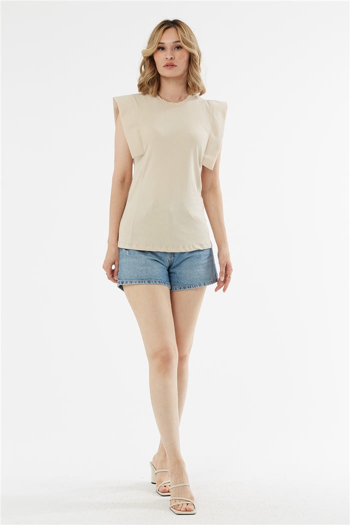 Avrile Vatka Görünümlü Tişört  BEJ  A22-10587