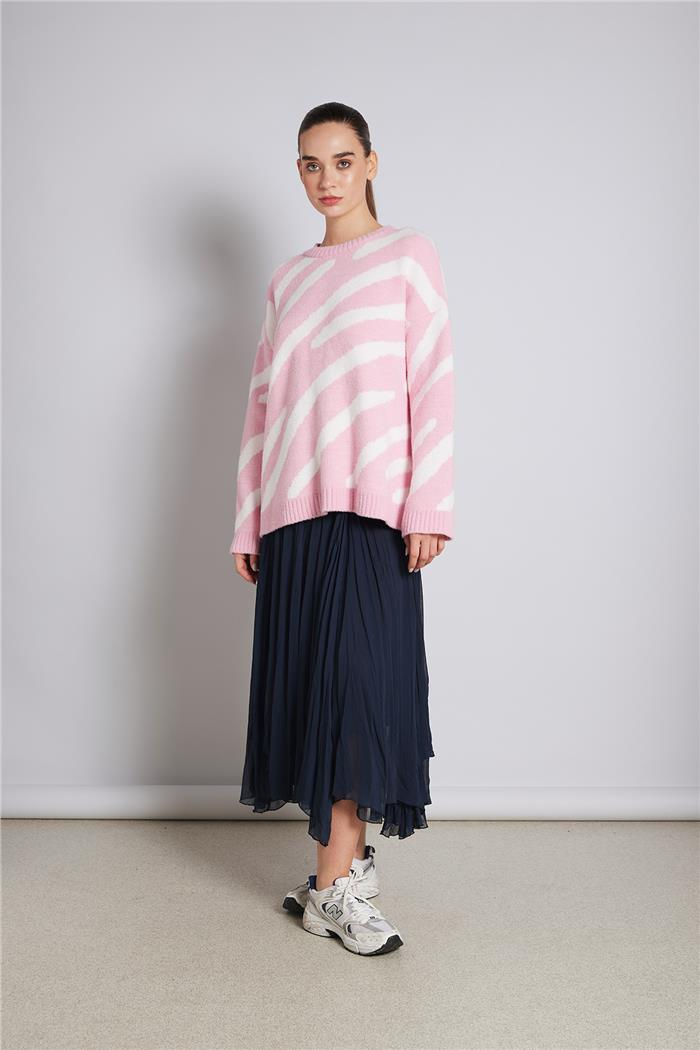 Avrile  ZEBRA DESEN TRİKO KAZAK PEMBE-BEYAZ A92602-S