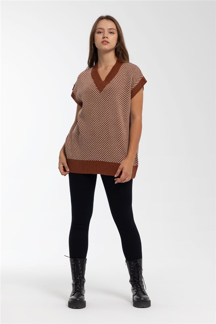 Avrile Zikzak Desenli Triko Süveter  TABA-BEJ  A91887-S