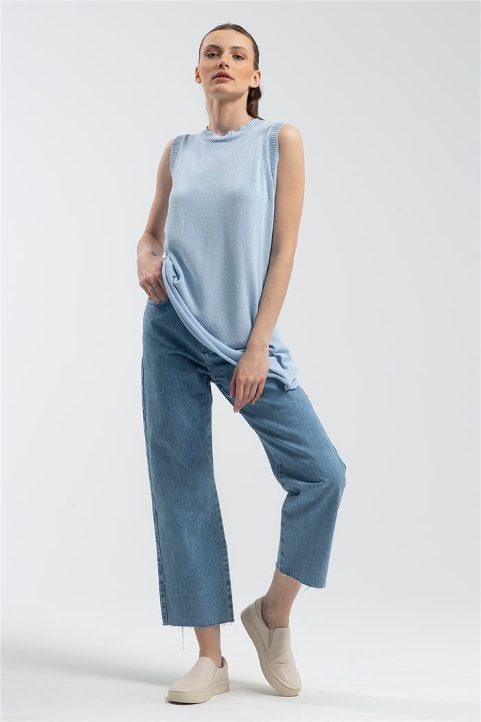 Nisan Asimetrik Triko Bluz  MAVİ  TT2954-Z