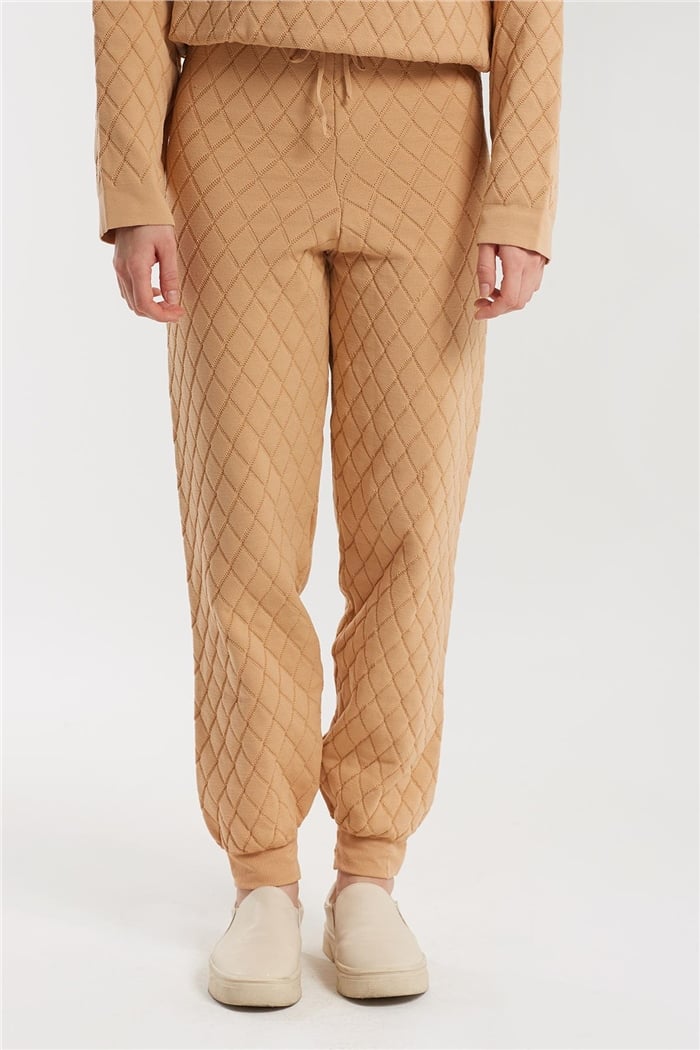 Nisan Baklava Desen Triko Pantolon  CAMEL  TT3382-Z