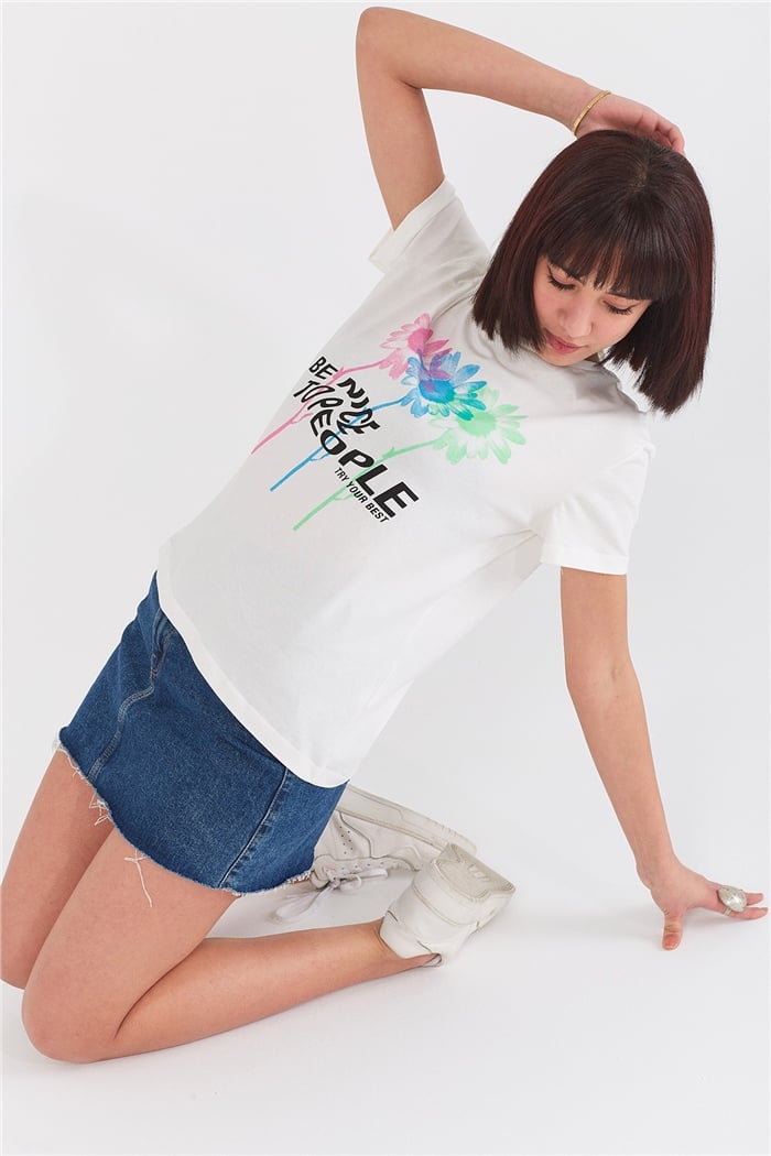 Nisan BASKILI T-SHIRT  EKRU  N22-1340
