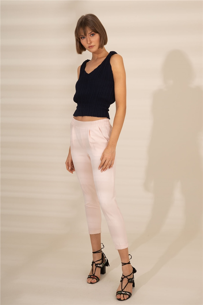Nisan Beli Lastikli Duble Paça Pantolon  PUDRA  P4508