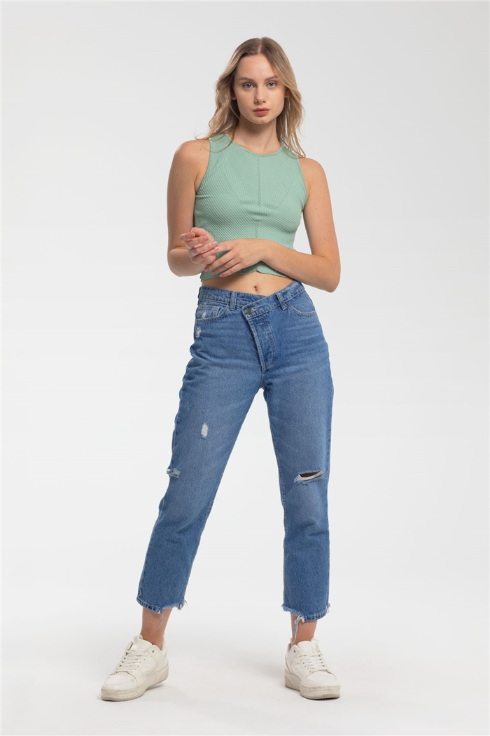 Nisan Bisiklet Yaka Triko Bluz  MİNT YEŞİLİ  TT3193-Z