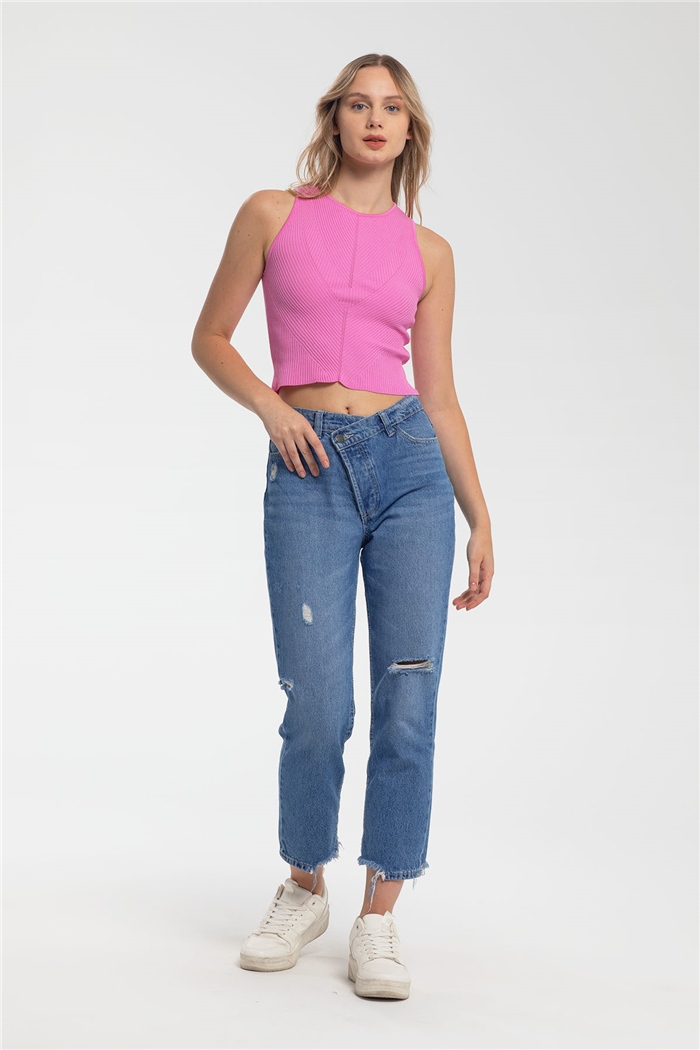 Nisan Bisiklet Yaka Triko Bluz  PEMBE  TT3193-Z