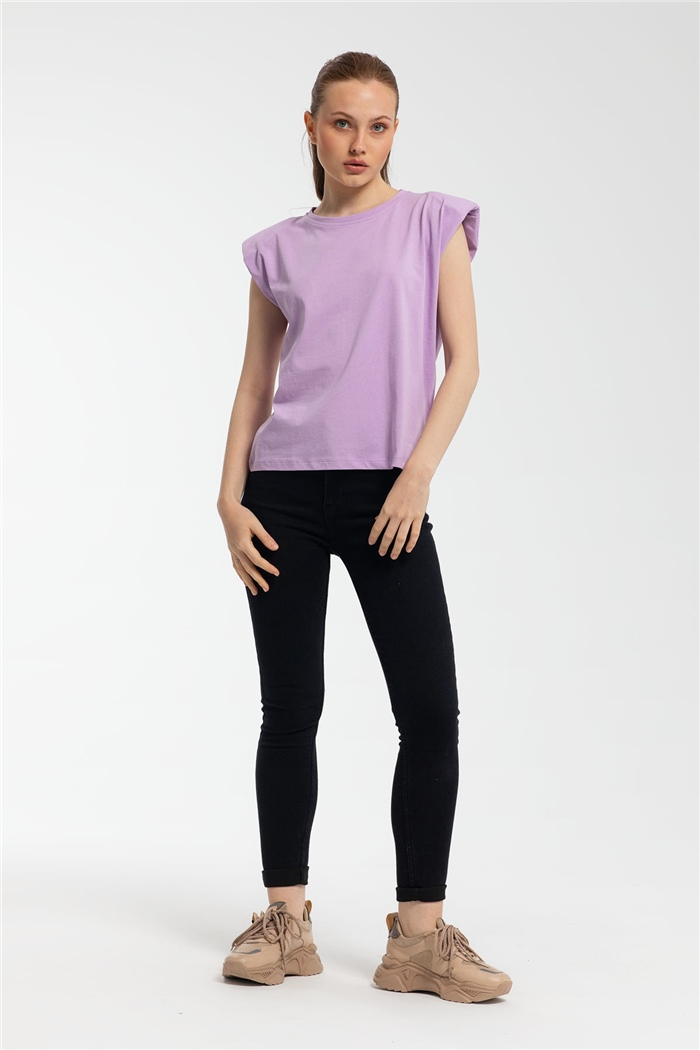 Nisan Bisiklet Yaka Vatkalı T-Shirt  LİLA  N21-1122