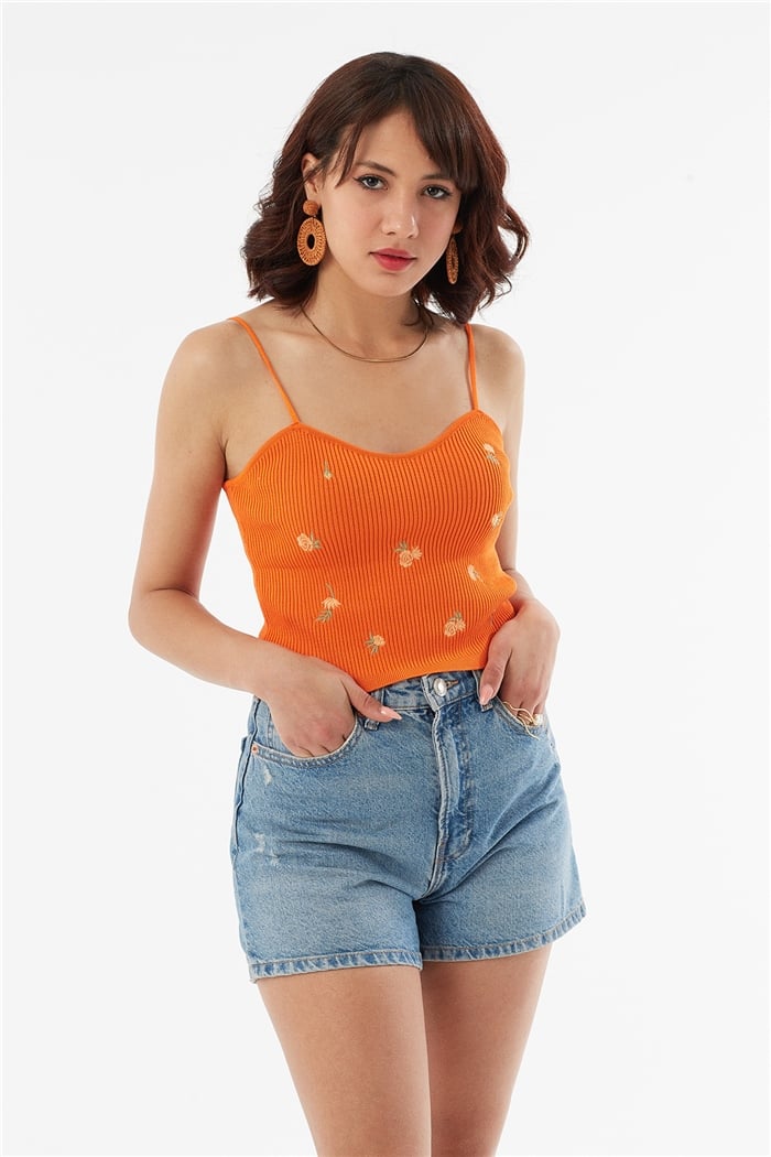 Nisan Çiçek Nakışlı Atlet  ORANJ  TT3582-Z