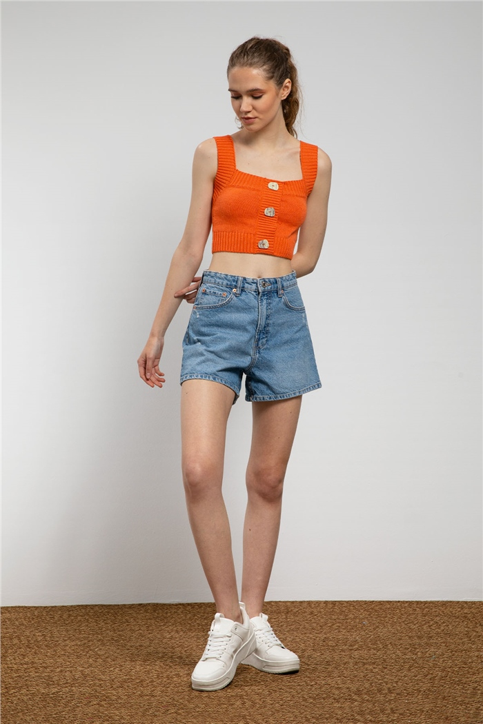 Nisan Crop Triko Atlet  ORANJ  TT3039-Z