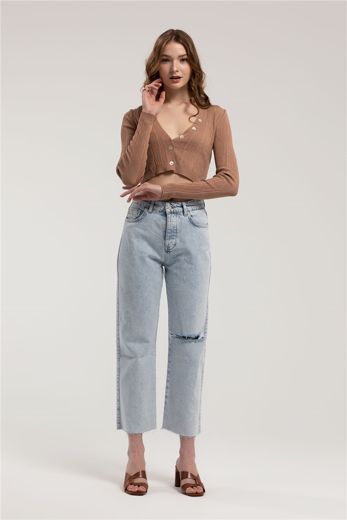 Nisan Crop Triko Hırka  CAMEL  TT3037-Z