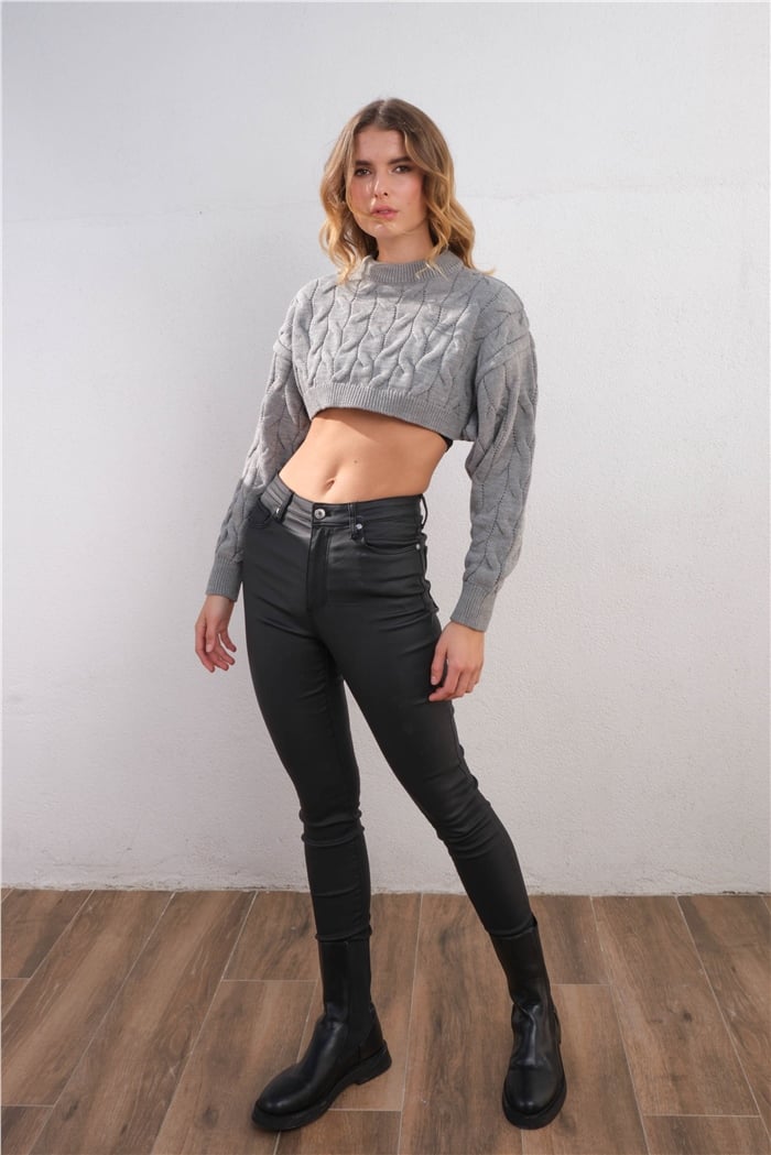 Nisan Crop Triko Kazak  GRİ  TT3756-Z