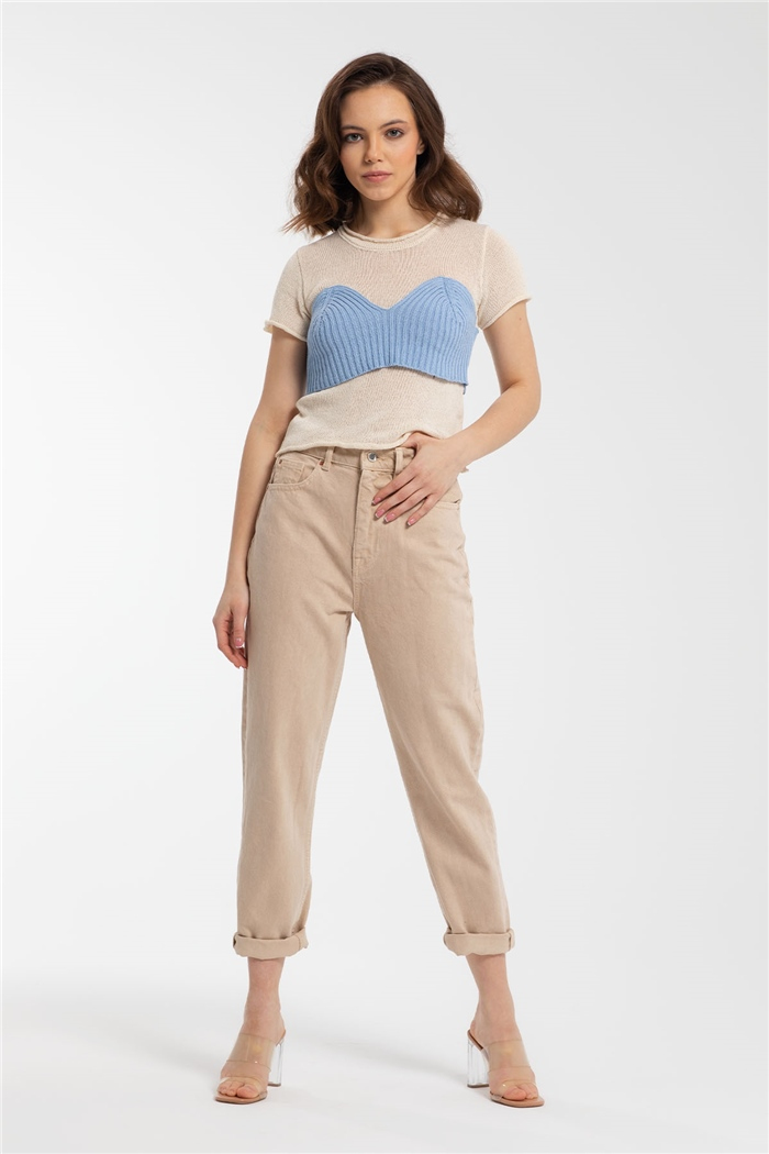 Nisan Croplu Triko Bluz  MAVİ  TT3040-Z