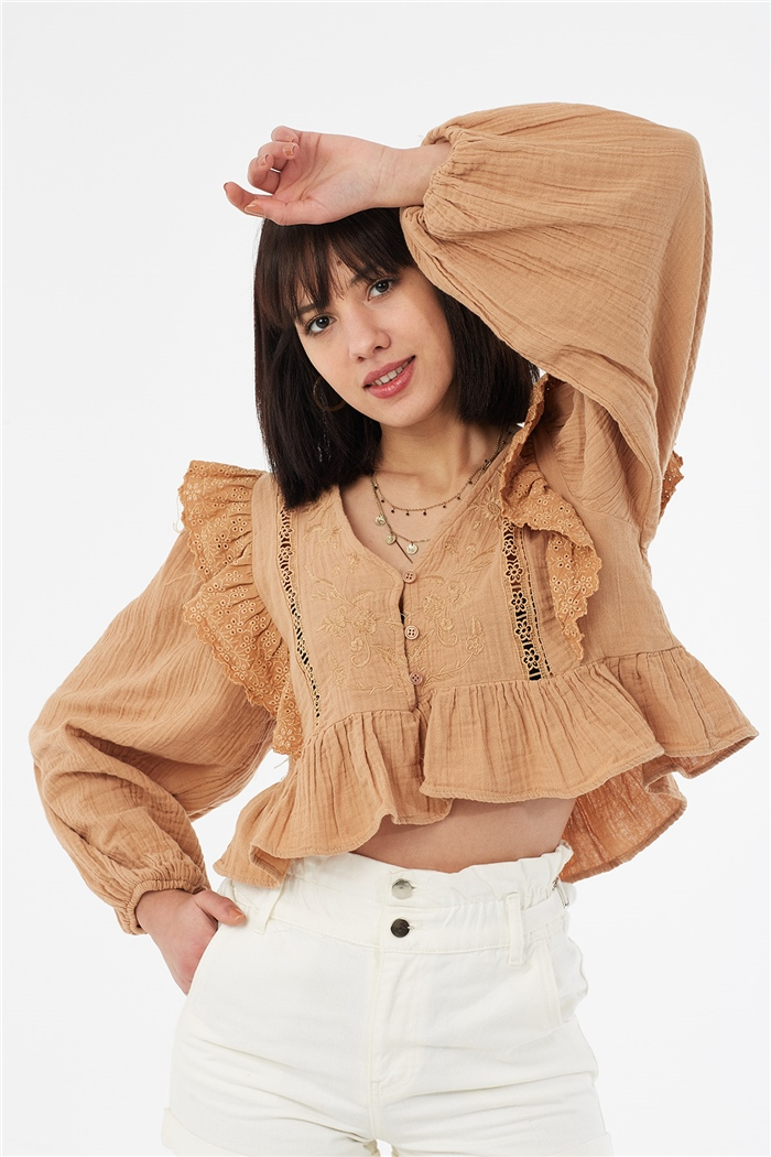 Nisan DANTEL DETAYLI BLUZ  CAMEL  N22-1346