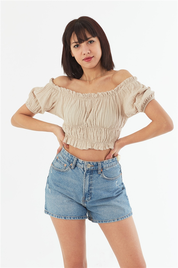 Nisan DÜŞÜK OMUZLU CROP  BEJ  N22-1349