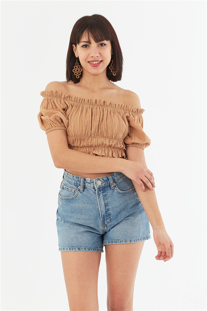 Nisan DÜŞÜK OMUZLU CROP  CAMEL  N22-1349