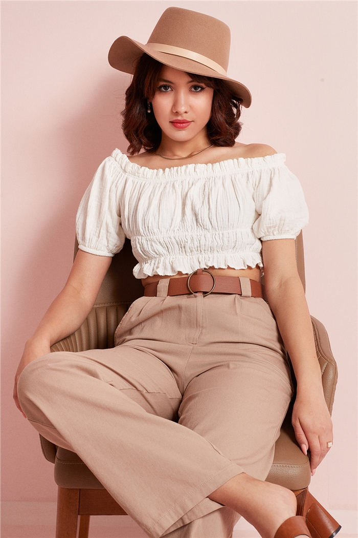 Nisan DÜŞÜK OMUZLU CROP  EKRU  N22-1349