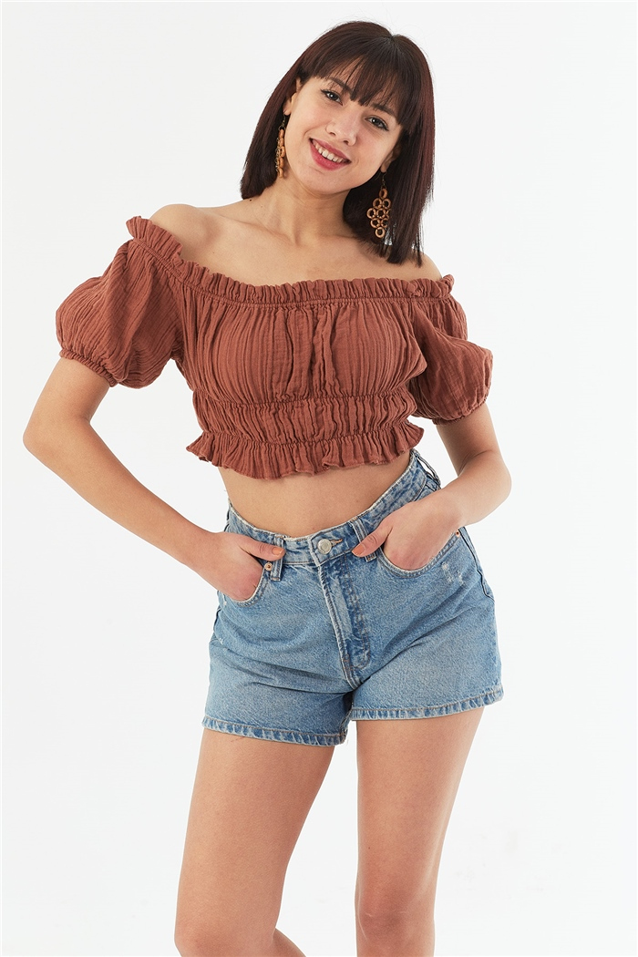 Nisan DÜŞÜK OMUZLU CROP  KAHVE  N22-1349