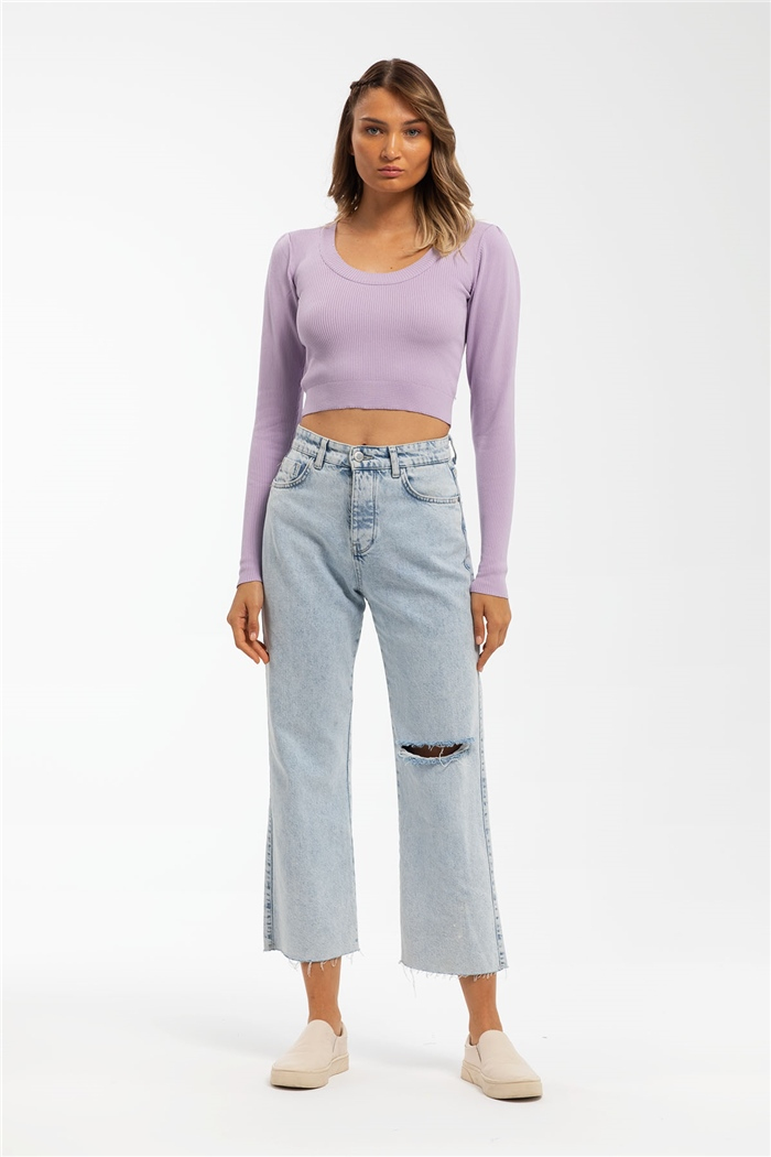 Nisan Havuz Yaka Triko Bluz  LİLA  TT3233-Z