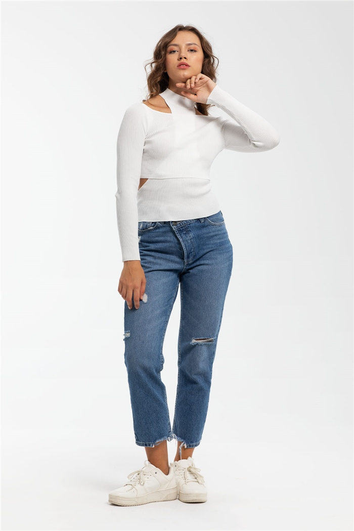 Nisan İkili Triko Bluz  BEYAZ  TT3227-T