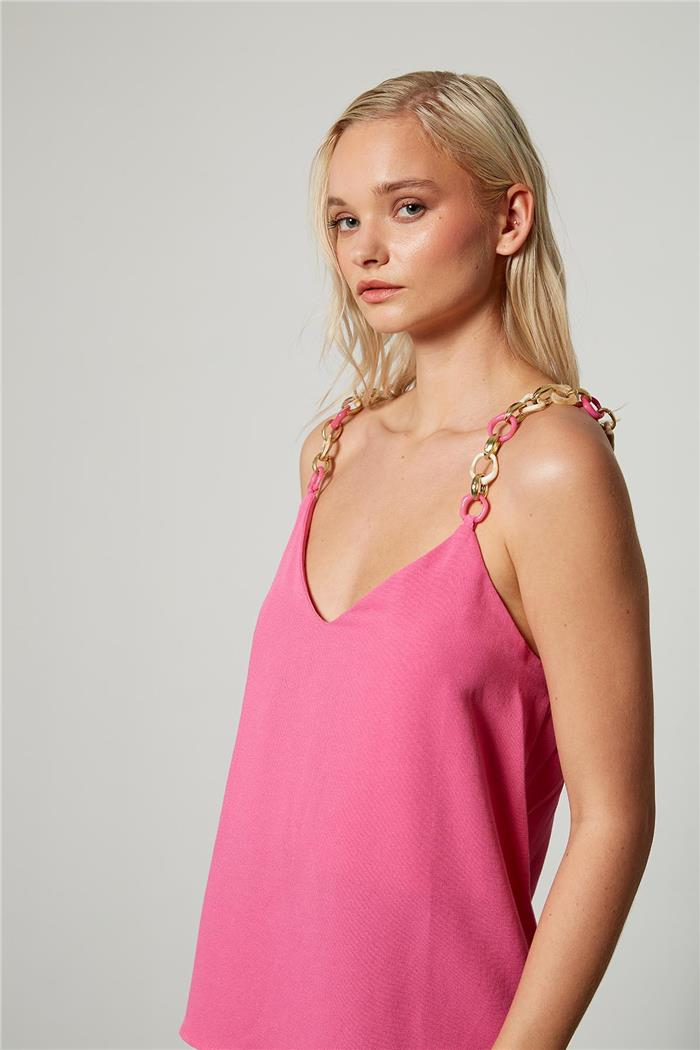 Nisan Kadın Askılı Keten Bluz PEMBE N23-1629