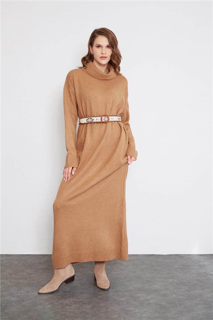 Nisan Kadın Balıkçı Yaka Elbise CAMEL TT3751-Z