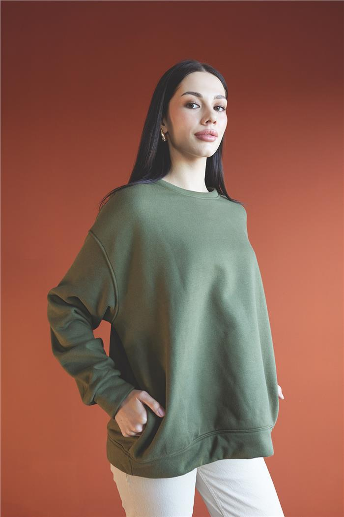 Nisan Kadın Bisiklet Yaka Oversize Sweatshirt HAKİ N24-1782