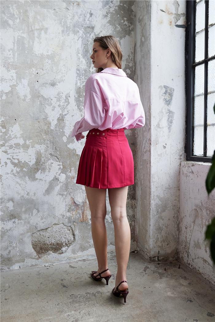 Nisan Kadın ÇİZGİLİ OVERSIZE GÖMLEK PEMBE N24-1806