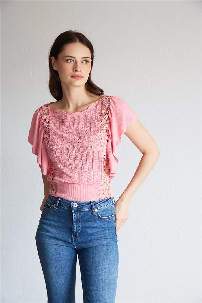 Nisan Kadın DANTELLİ BLUZ PEMBE TT3921-Z