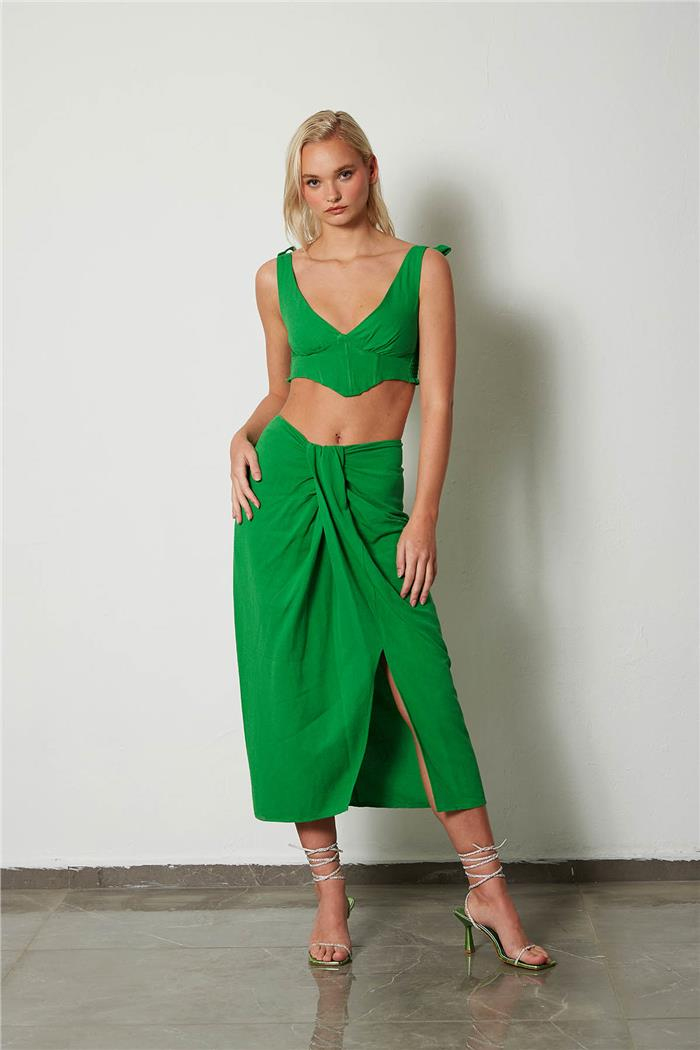 Nisan Kadın Drape Detaylı Keten Etek BENETTON N23-1633