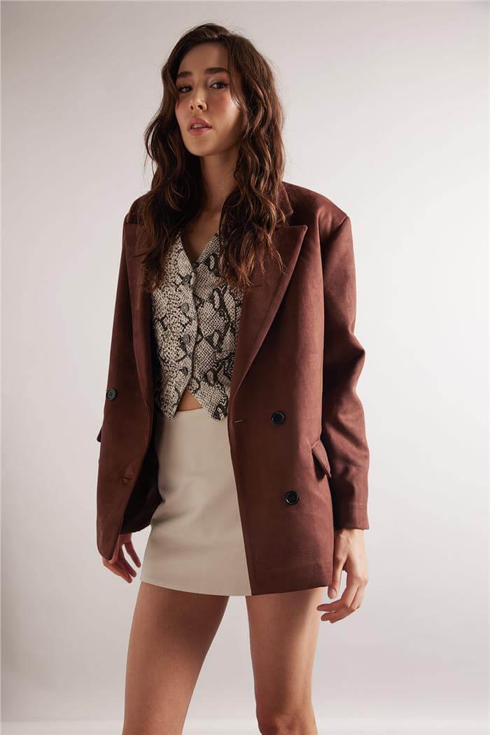 Nisan Kadın DÜĞMELİ KRUVAZE NUBUK CEKET KAHVE N25-2009