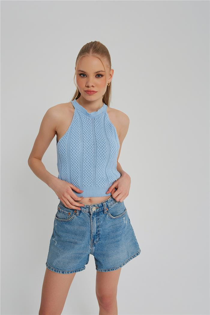 Nisan Kadın Halter Yaka Triko Atlet BEBE MAVİ TT3878-Z