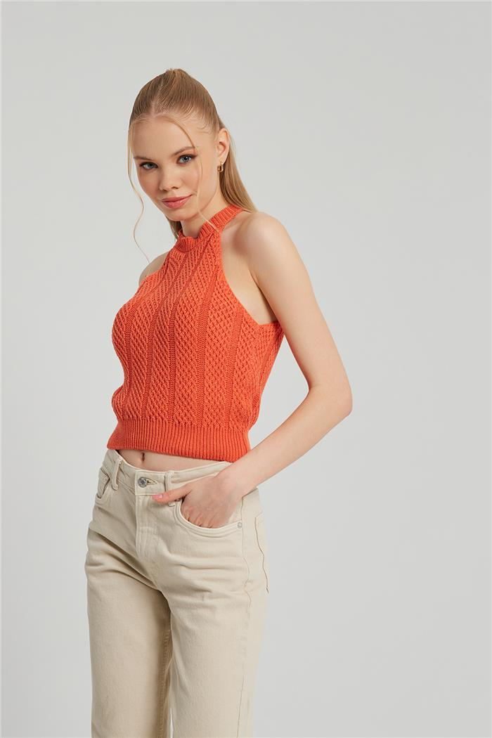 Nisan Kadın Halter Yaka Triko Atlet ORANJ TT3878-Z