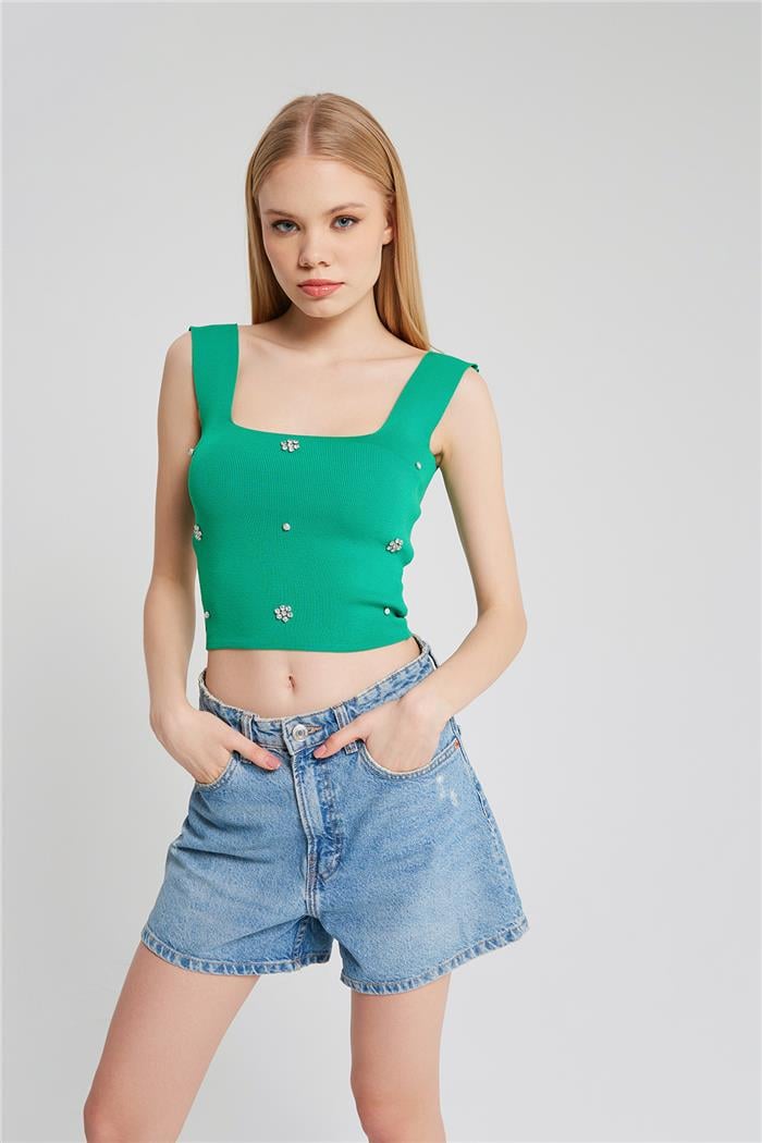 Nisan Kadın Kare Yaka Taşlı Atlet BENETTON TT3846-Z