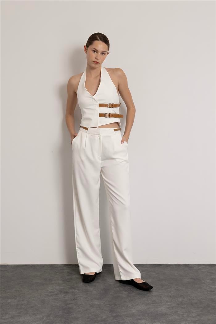Nisan Kadın KEMER DETAYLI PANTOLON EKRU N24-1888
