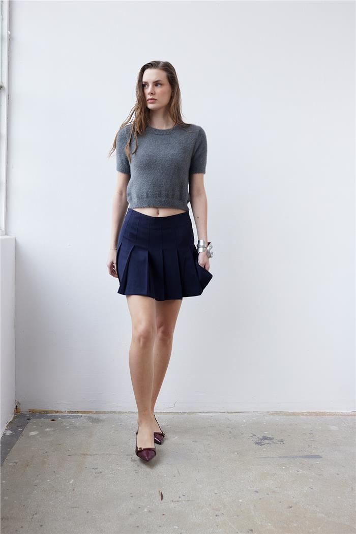 Nisan Kadın Kısa Kollu Triko Kazak ANTRASİT TT4238-Z