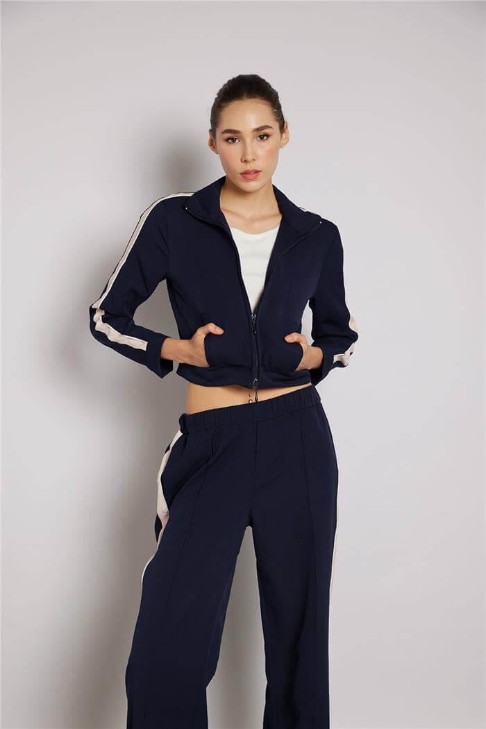 Nisan Kadın KOL ŞERİT DETAYLI FERMUARLI CEKET LACİVERT N25-2013