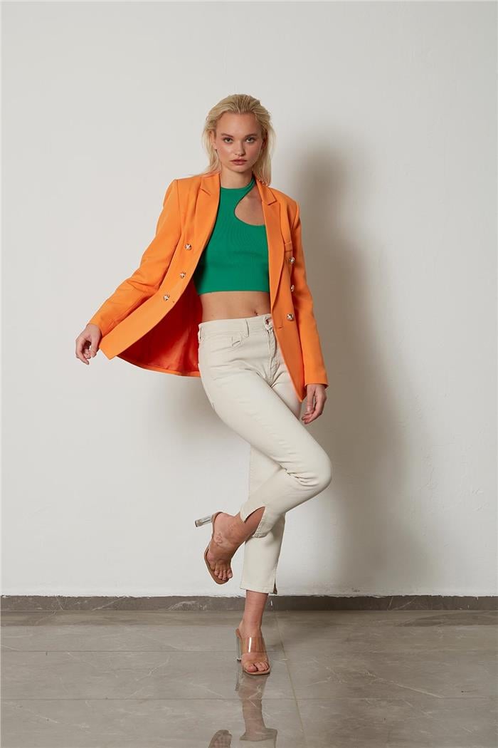 Nisan Kadın Kruvaze Blazer Ceket ORANJ N23-1592