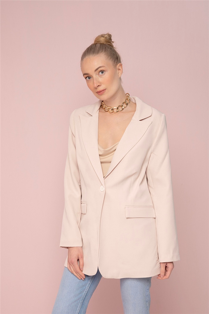 Nisan Kadın Oversize Tek Düğmeli Ceket EKRU N22-1422