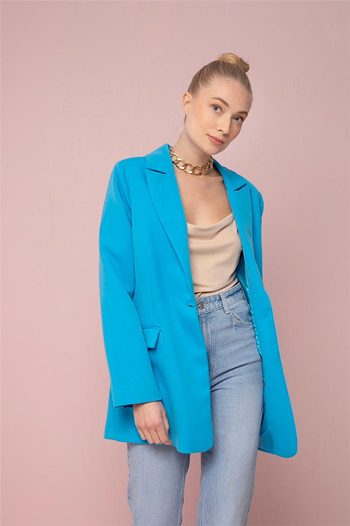 Nisan Kadın Oversize Tek Düğmeli Ceket MAVİ N22-1422